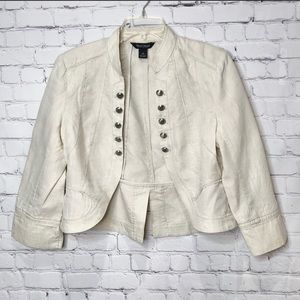 WLBM Beige Linen Military Style Cropped Jacket